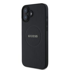 GUESS Калъф за iPhone 16 Plus, PU Grained Classic Logo MagSafe, черен – GUHMP16MPGHSMMK