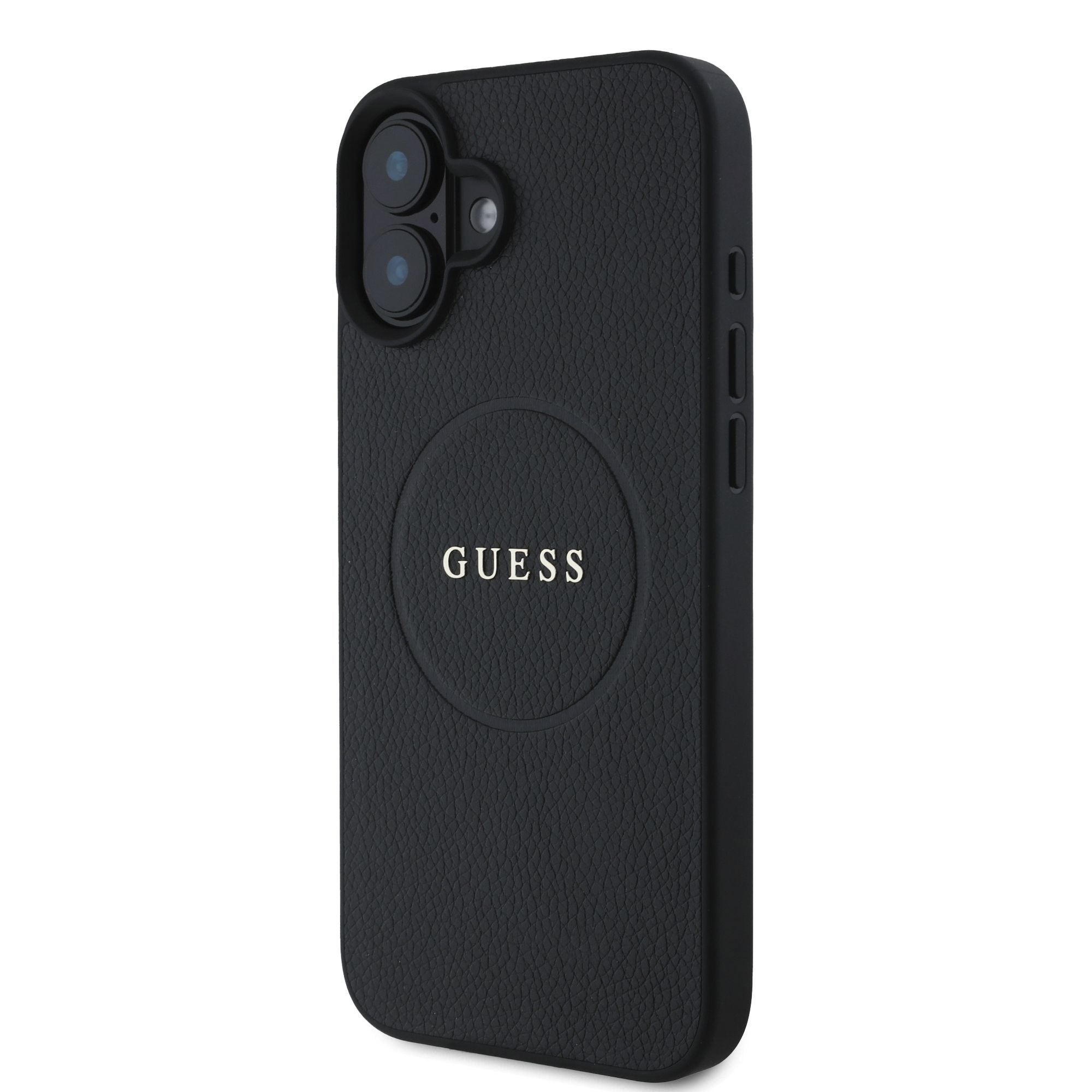 GUESS Калъф за iPhone 16 Plus, PU Grained Classic Logo MagSafe, черен – GUHMP16MPGHSMMK