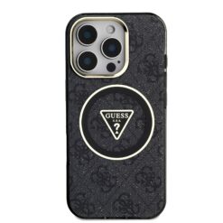 GUESS Калъф за iPhone 16 Pro, IML 4G Glitter and Triangle Logo MagSafe, черен –