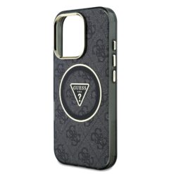 GUESS Калъф за iPhone 16 Pro, IML 4G Glitter and Triangle Logo MagSafe, черен –