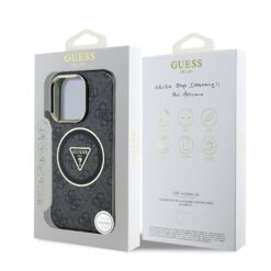 GUESS Калъф за iPhone 16 Pro, IML 4G Glitter and Triangle Logo MagSafe, черен –