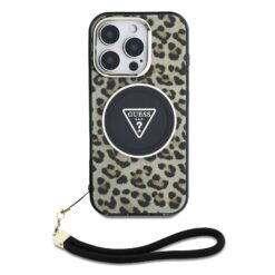 GUESS Калъф за iPhone 16 Pro Max, IML Leopard Triangle Logo Strap MagSafe, кафяв – GUHMP16XHLORSSW