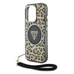 GUESS Калъф за iPhone 16 Pro Max, IML Leopard Triangle Logo Strap MagSafe, кафяв – GUHMP16XHLORSSW