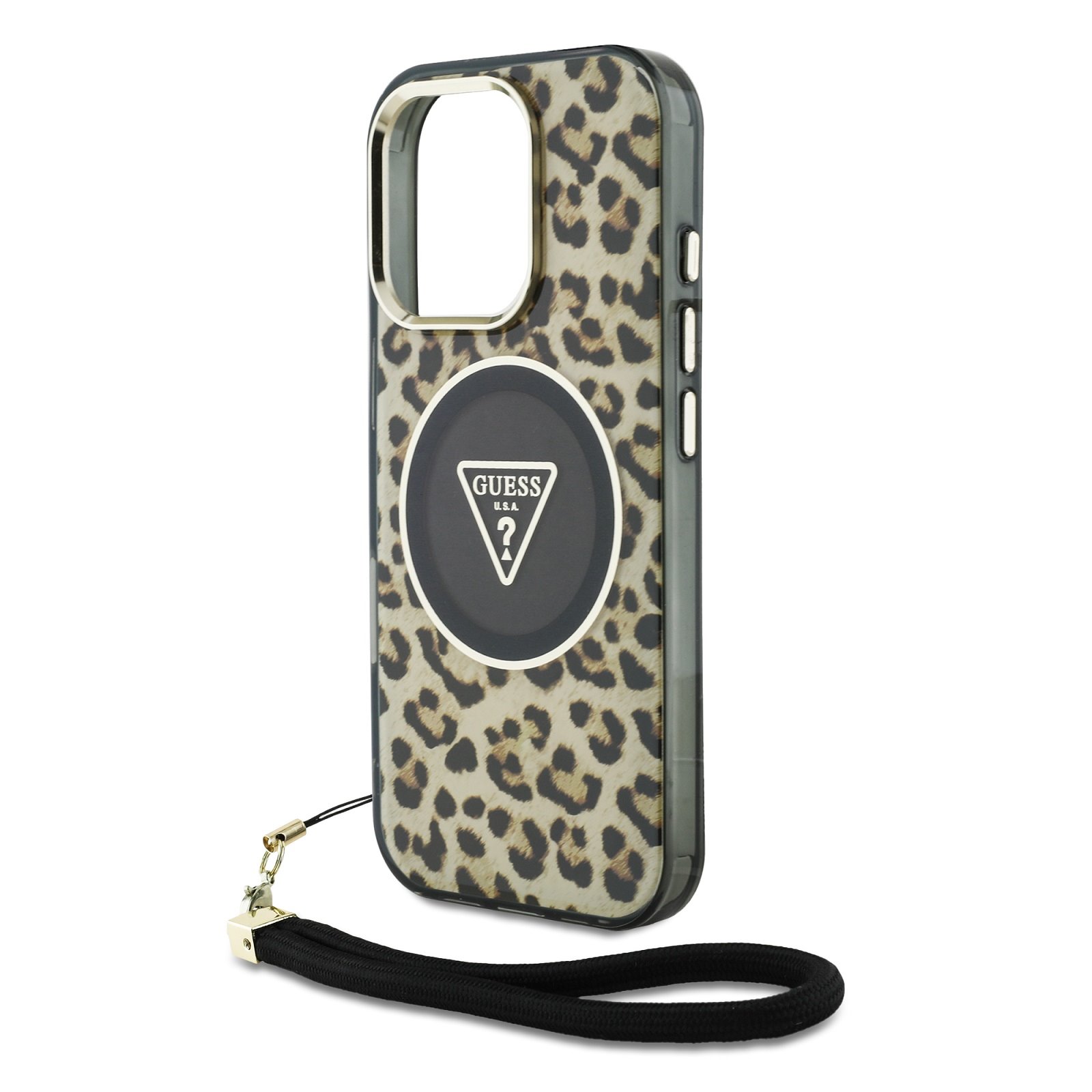GUESS Калъф за iPhone 16 Pro Max, IML Leopard Triangle Logo Strap MagSafe, кафяв – GUHMP16XHLORSSW
