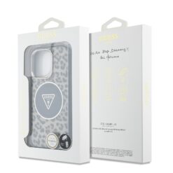 GUESS Калъф за iPhone 16 Pro Max, IML Leopard Triangle Logo Strap MagSafe, кафяв – GUHMP16XHLORSSW
