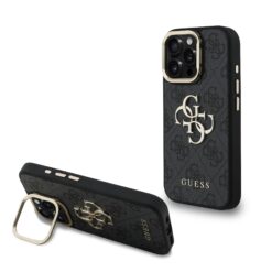GUESS Калъф за iPhone 16 Pro Max, PU 4G Metal Logo Stand Camera Frame