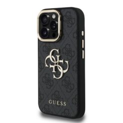 GUESS Калъф за iPhone 16 Pro Max, PU 4G Metal Logo Stand Camera Frame