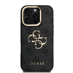 GUESS Калъф за iPhone 16 Pro Max, PU 4G Metal Logo Stand Camera Frame