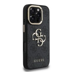 GUESS Калъф за iPhone 16 Pro Max, PU 4G Metal Logo Stand Camera Frame