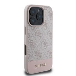 GUESS Калъф Apple iPhone 16 Pro Max, PU 4G Stripe, розов – GUHCP16XG4GLPI