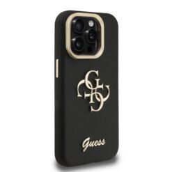 GUESS Калъф за iPhone 16 Pro Max, Grained 4G Logo Stand Camera, черен – GUHCP16XPCS4GSK