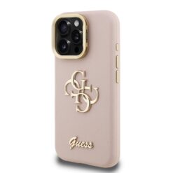 GUESS Калъф за iPhone 16 Pro Max, Grained 4G Logo Stand Camera, розов – GUHCP16XPCS4GSP
