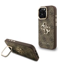 GUESS Калъф за iPhone 16 Pro, PU 4G Metal Logo Stand Camera Frame