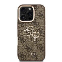 GUESS Калъф за iPhone 16 Pro, PU 4G Metal Logo Stand Camera Frame