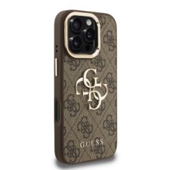 GUESS Калъф за iPhone 16 Pro, PU 4G Metal Logo Stand Camera Frame