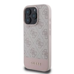 GUESS Калъф за iPhone 16 Pro, PU 4G Stripe, розов – GUHCP16LG4GLPI