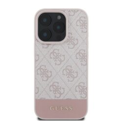 GUESS Калъф за iPhone 16 Pro, PU 4G Stripe, розов – GUHCP16LG4GLPI