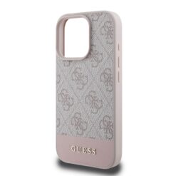 GUESS Калъф за iPhone 16 Pro, PU 4G Stripe, розов – GUHCP16LG4GLPI