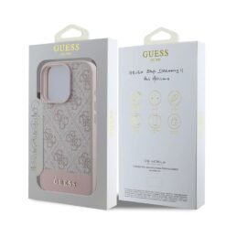 GUESS Калъф за iPhone 16 Pro, PU 4G Stripe, розов – GUHCP16LG4GLPI