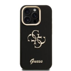 GUESS Калъф за iPhone 16 Pro, Grained 4G Logo Stand Camera, черен – GUHCP16LPCS4GSK