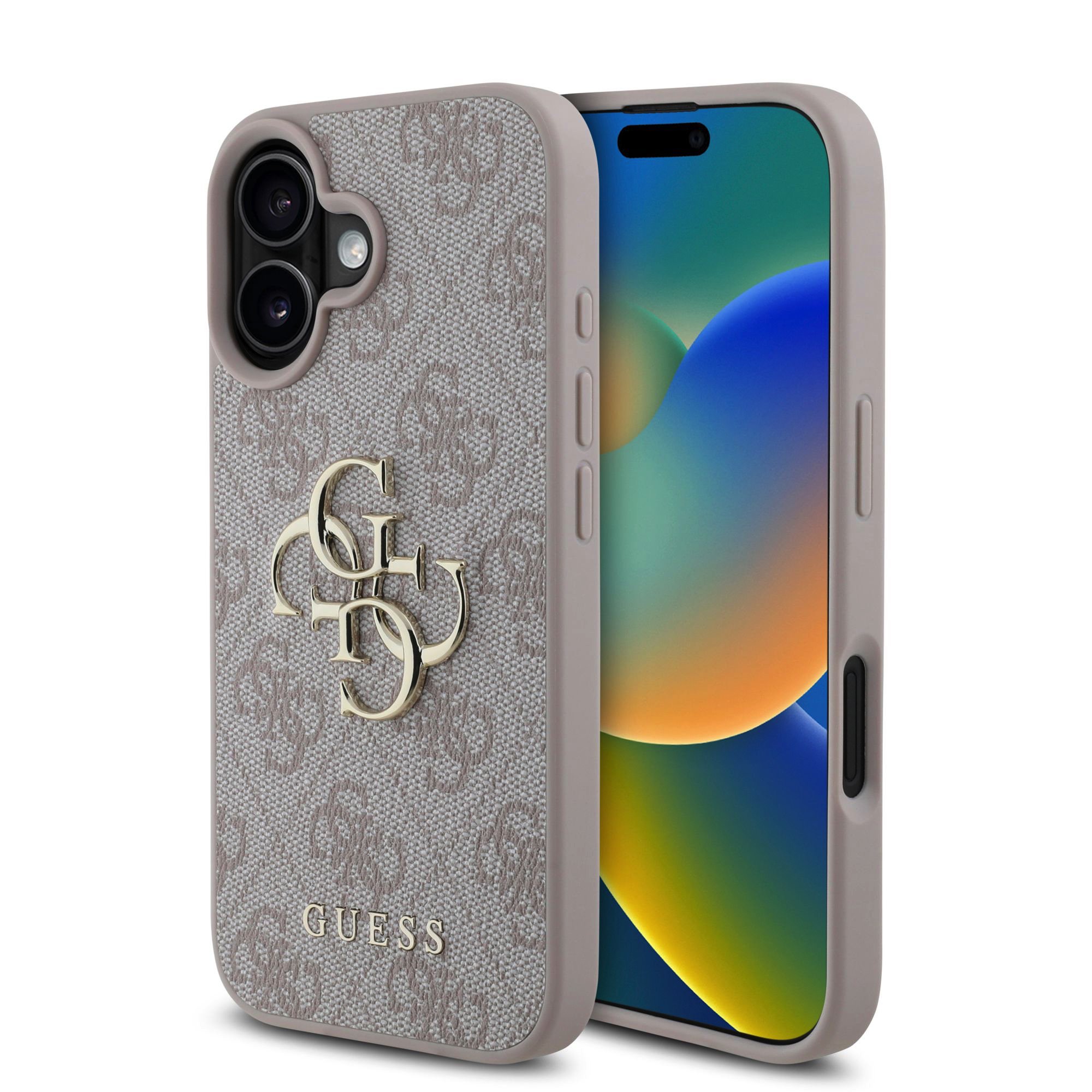 GUESS Калъф за iPhone 16, PU 4G Metal Logo, розов – GUHCP16S4GMGPI