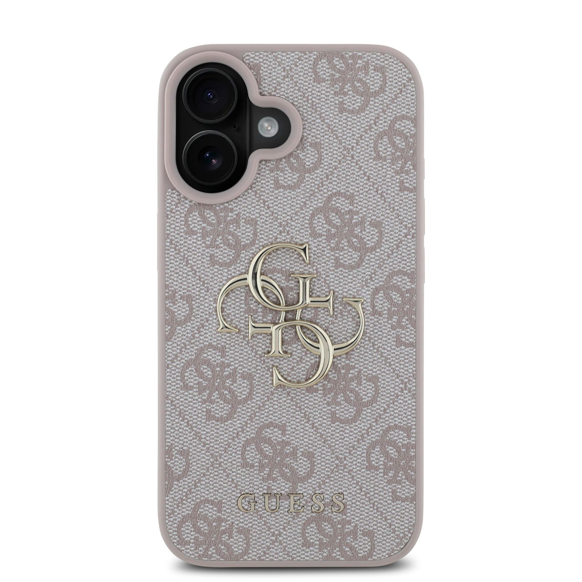 GUESS Калъф за iPhone 16, PU 4G Metal Logo, розов – GUHCP16S4GMGPI