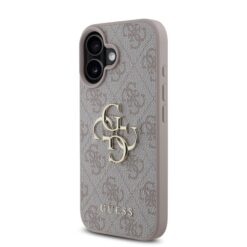 GUESS Калъф за iPhone 16, PU 4G Metal Logo, розов – GUHCP16S4GMGPI