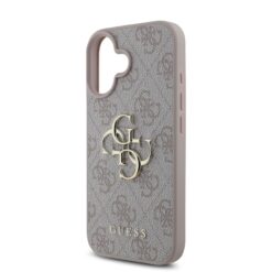GUESS Калъф за iPhone 16, PU 4G Metal Logo, розов – GUHCP16S4GMGPI