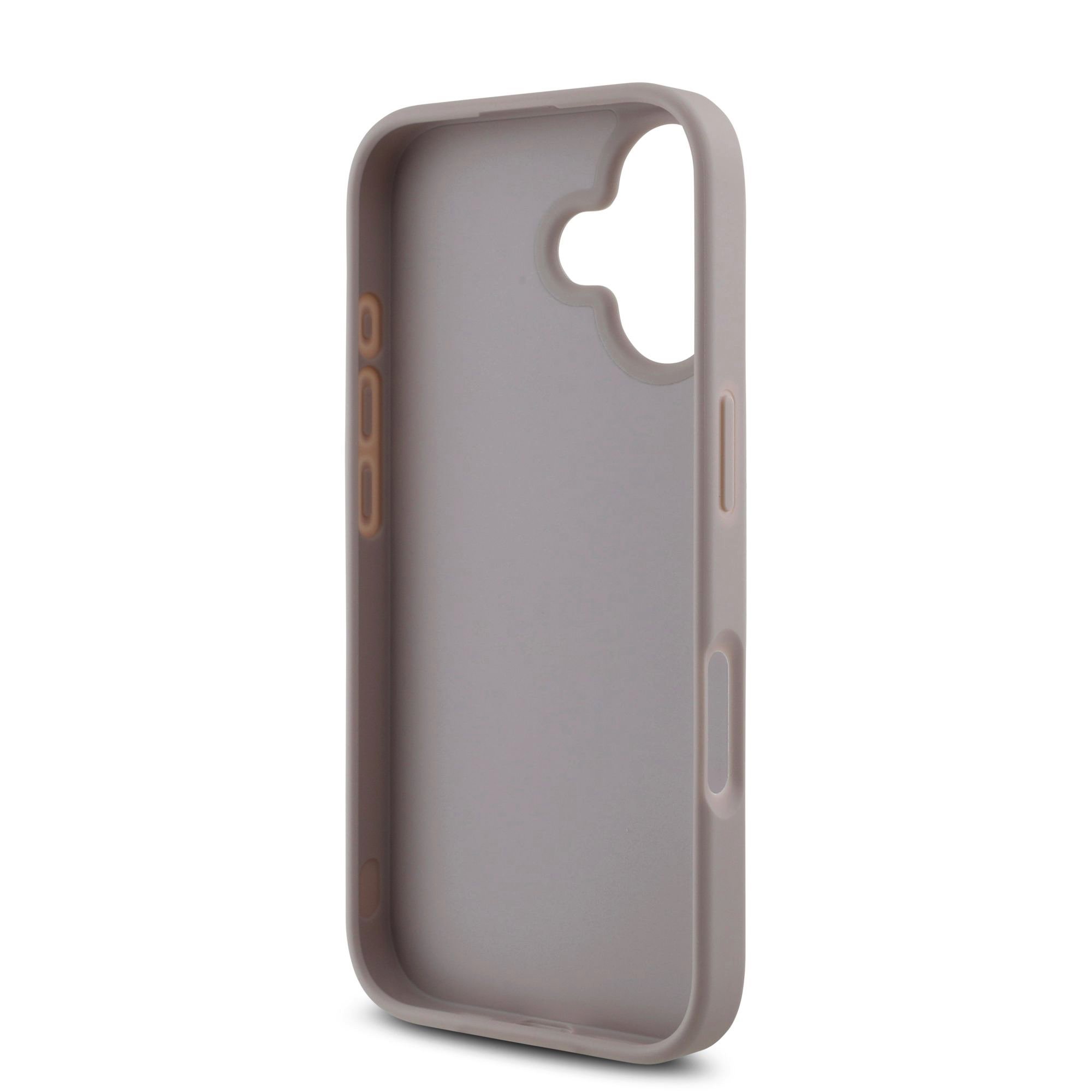 GUESS Калъф за iPhone 16, PU 4G Metal Logo, розов – GUHCP16S4GMGPI