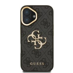 GUESS Калъф Apple iPhone 16, PU 4G Metal Logo Stand Camera Frame, черен – GUHCP16SPCS4GP4K