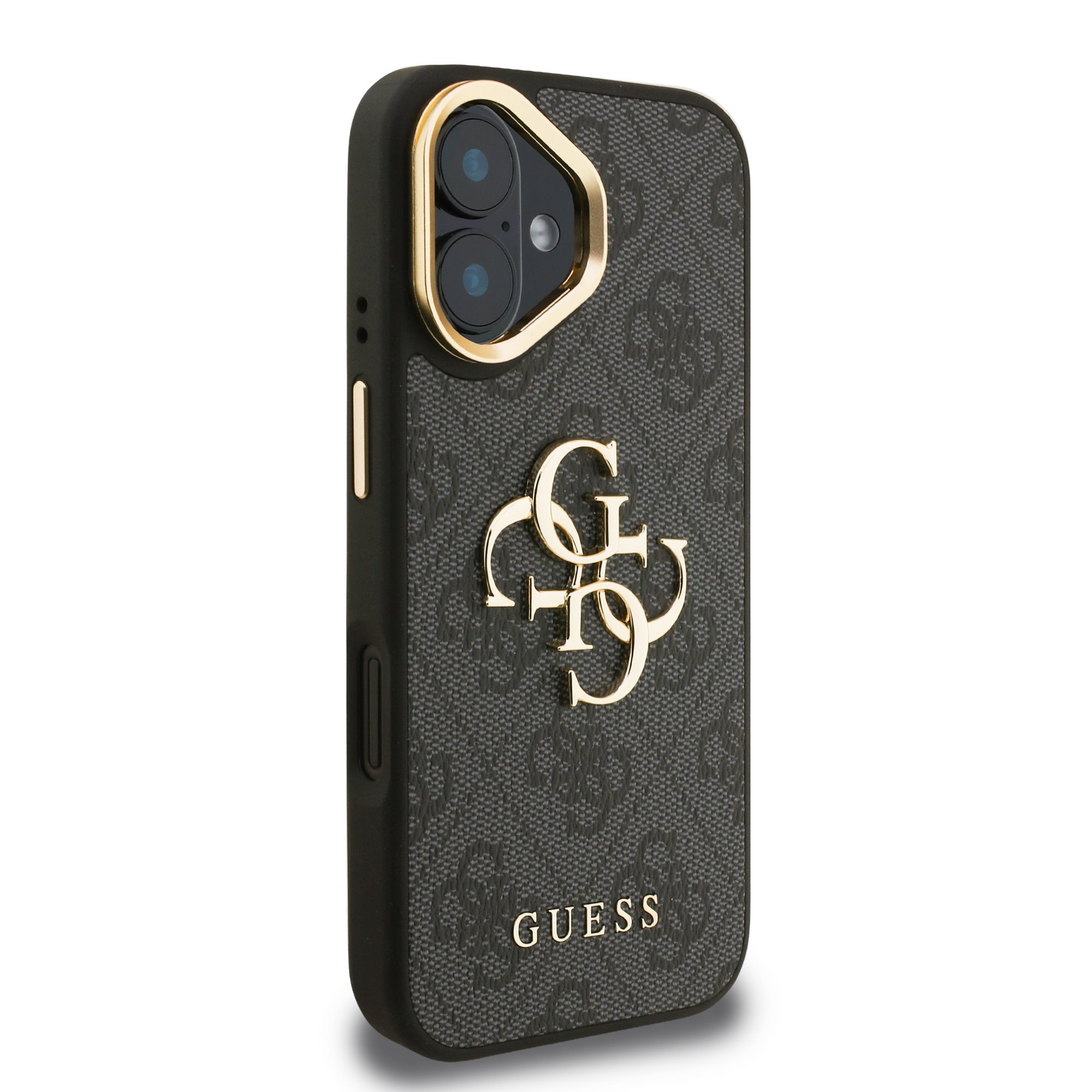 GUESS Калъф Apple iPhone 16, PU 4G Metal Logo Stand Camera Frame, черен – GUHCP16SPCS4GP4K