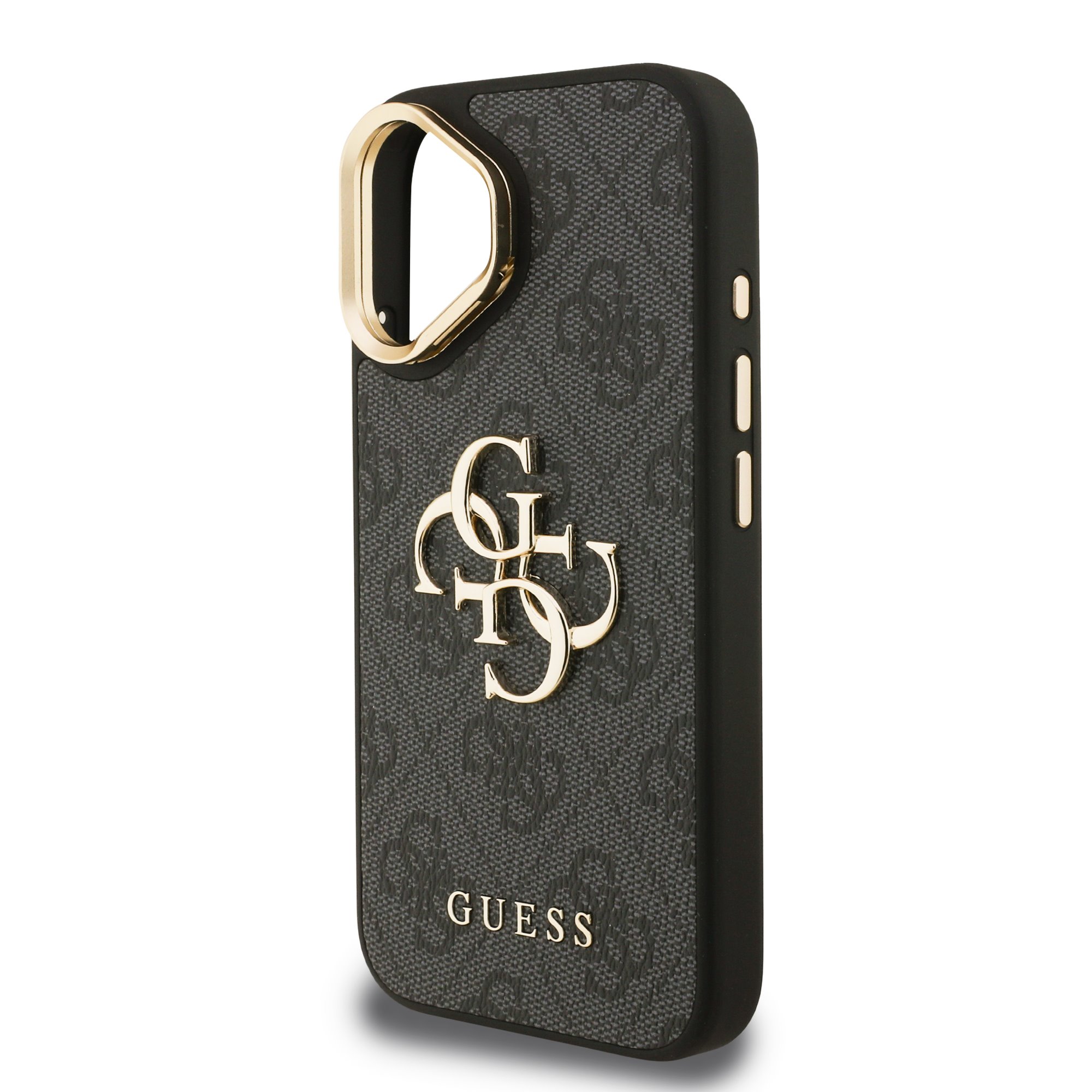 GUESS Калъф Apple iPhone 16, PU 4G Metal Logo Stand Camera Frame, черен – GUHCP16SPCS4GP4K