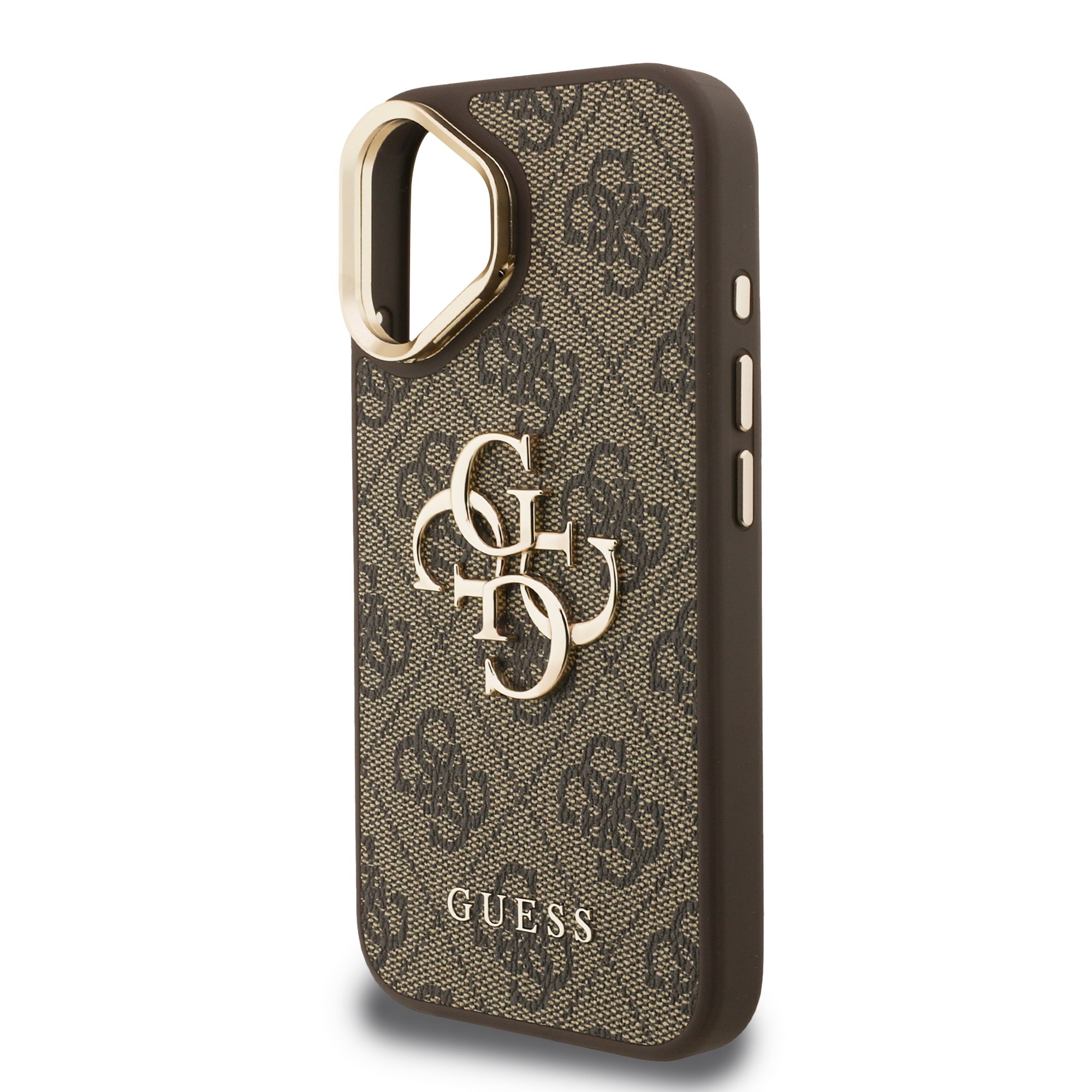 GUESS Калъф Apple iPhone 16, PU 4G Metal Logo Stand Camera Frame, кафяв – GUHCP16SPCS4GP4W
