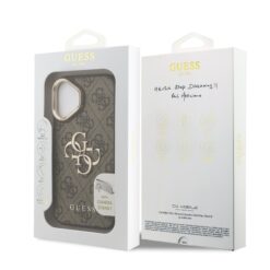 GUESS Калъф Apple iPhone 16, PU 4G Metal Logo Stand Camera Frame, кафяв – GUHCP16SPCS4GP4W