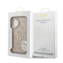 GUESS Калъф за iPhone 16, PU 4G Metal Logo Stand Camera Frame, розов – GUHCP16SPCS4GP4P