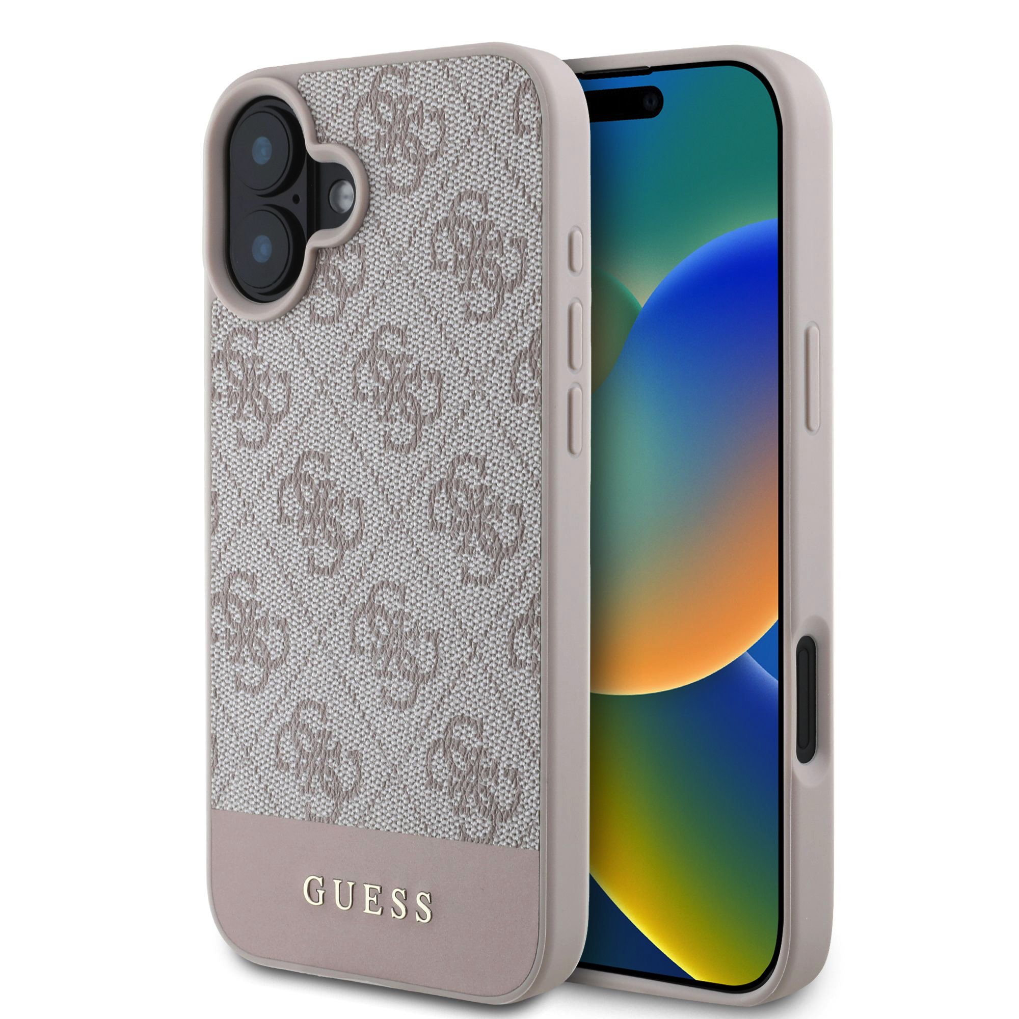 GUESS Калъф за iPhone 16, PU 4G Stripe, розов – GUHCP16SG4GLPI