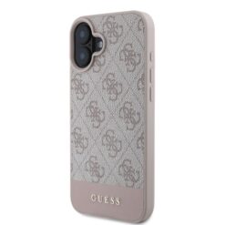 GUESS Калъф за iPhone 16, PU 4G Stripe, розов – GUHCP16SG4GLPI