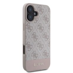 GUESS Калъф за iPhone 16, PU 4G Stripe, розов – GUHCP16SG4GLPI