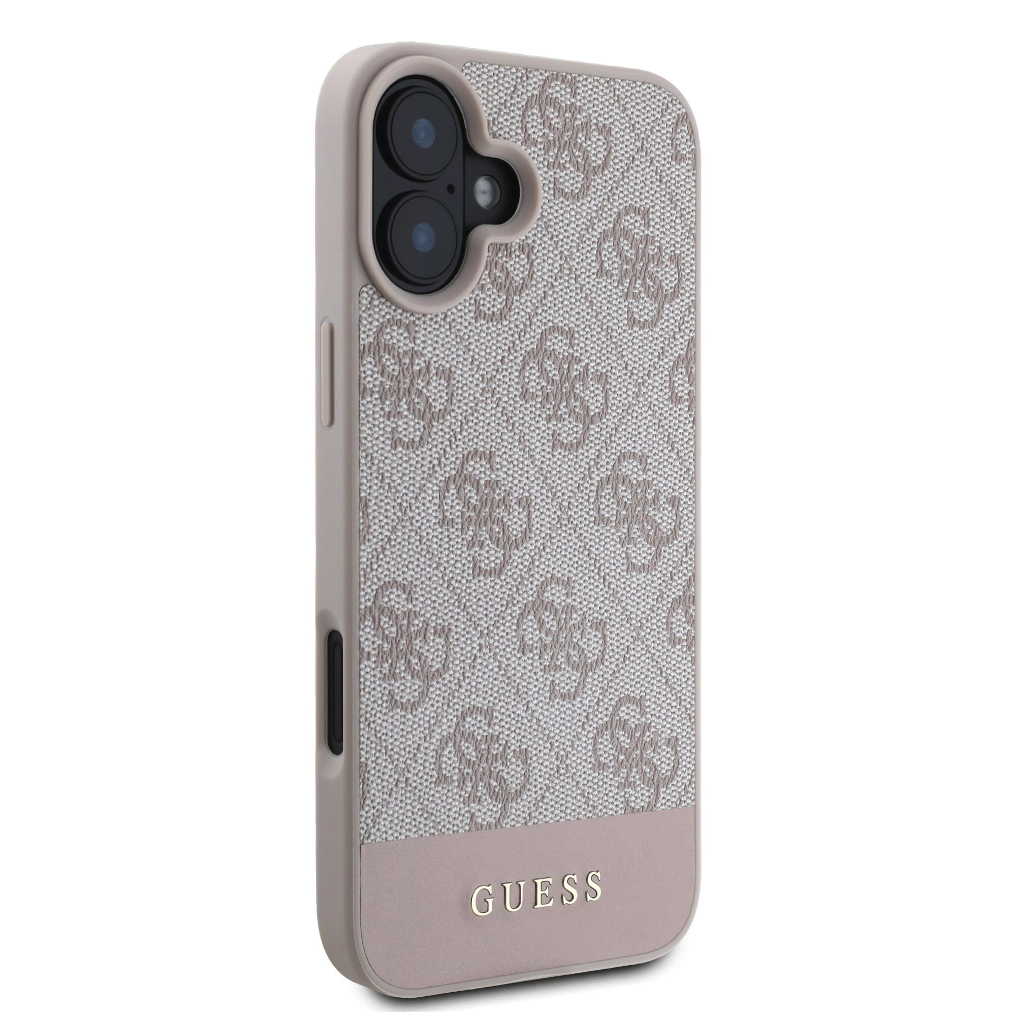 GUESS Калъф за iPhone 16, PU 4G Stripe, розов – GUHCP16SG4GLPI