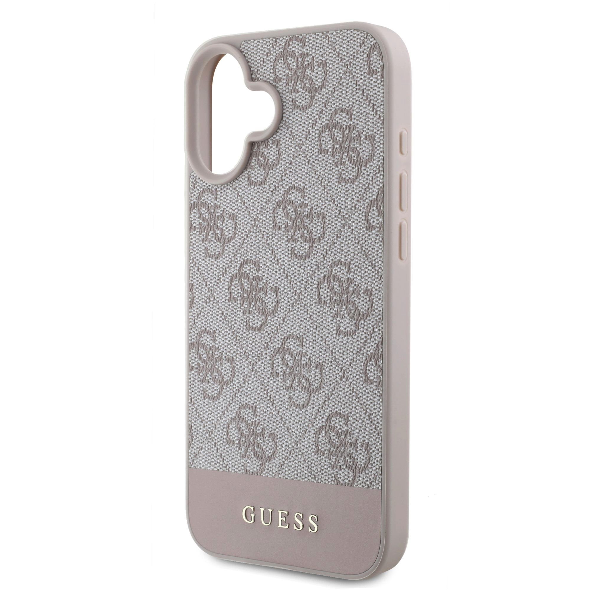GUESS Калъф за iPhone 16, PU 4G Stripe, розов – GUHCP16SG4GLPI
