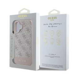GUESS Калъф за iPhone 16, PU 4G Stripe, розов – GUHCP16SG4GLPI