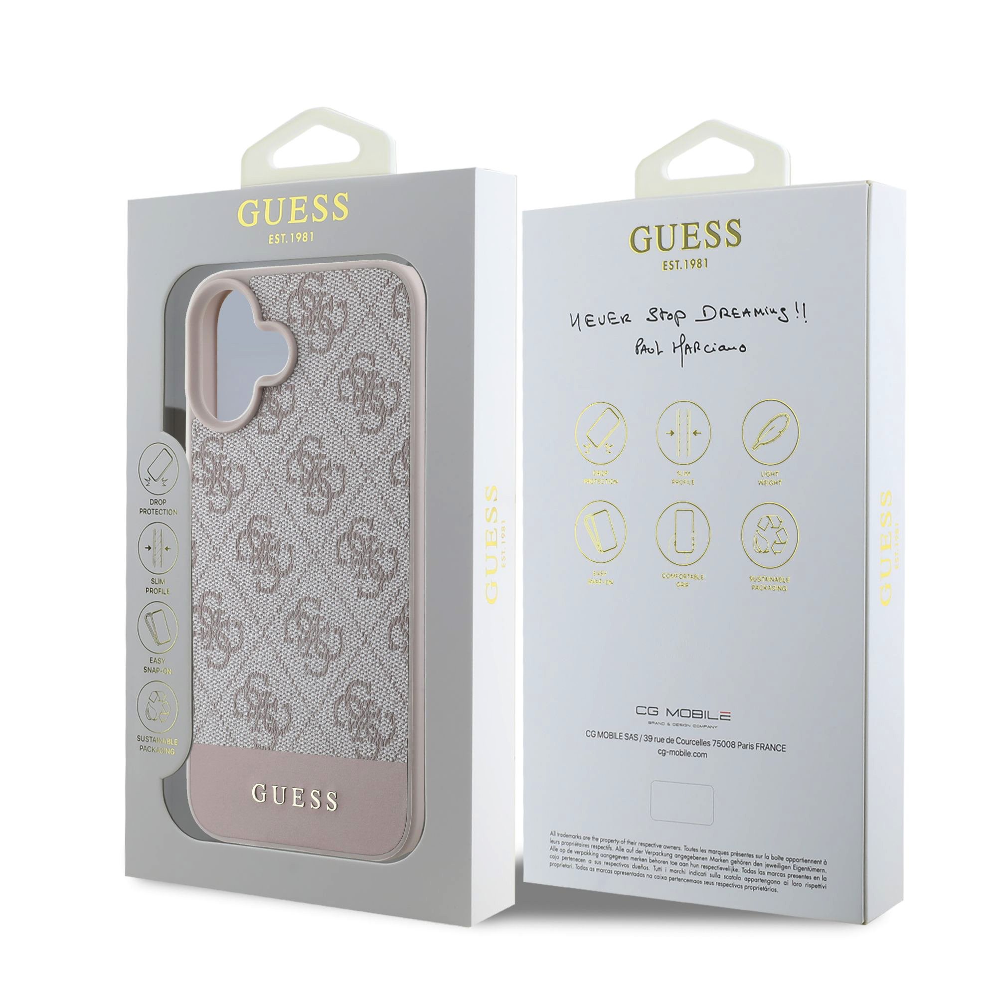 GUESS Калъф за iPhone 16, PU 4G Stripe, розов – GUHCP16SG4GLPI