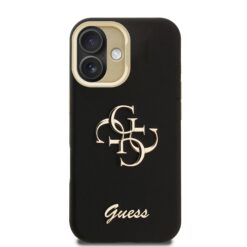 GUESS Калъф за iPhone 16, Grained 4G Logo Stand Camera, черен – GUHCP16SPCS4GSK