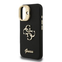 GUESS Калъф за iPhone 16, Grained 4G Logo Stand Camera, черен – GUHCP16SPCS4GSK