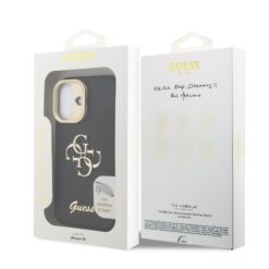GUESS Калъф за iPhone 16, Grained 4G Logo Stand Camera, черен – GUHCP16SPCS4GSK