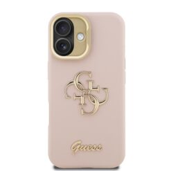 GUESS Калъф за iPhone 16, Grained 4G Logo Stand Camera, розов – GUHCP16SPCS4GSP