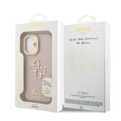 GUESS Калъф за iPhone 16, Grained 4G Logo Stand Camera, розов – GUHCP16SPCS4GSP