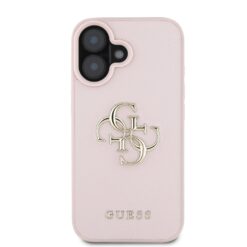 GUESS Калъф за iPhone 16, PU Grained 4G Metal Logo, розов – GUHCP16SPGT4MBP