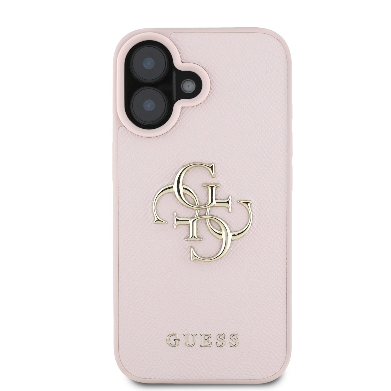 GUESS Калъф за iPhone 16, PU Grained 4G Metal Logo, розов – GUHCP16SPGT4MBP