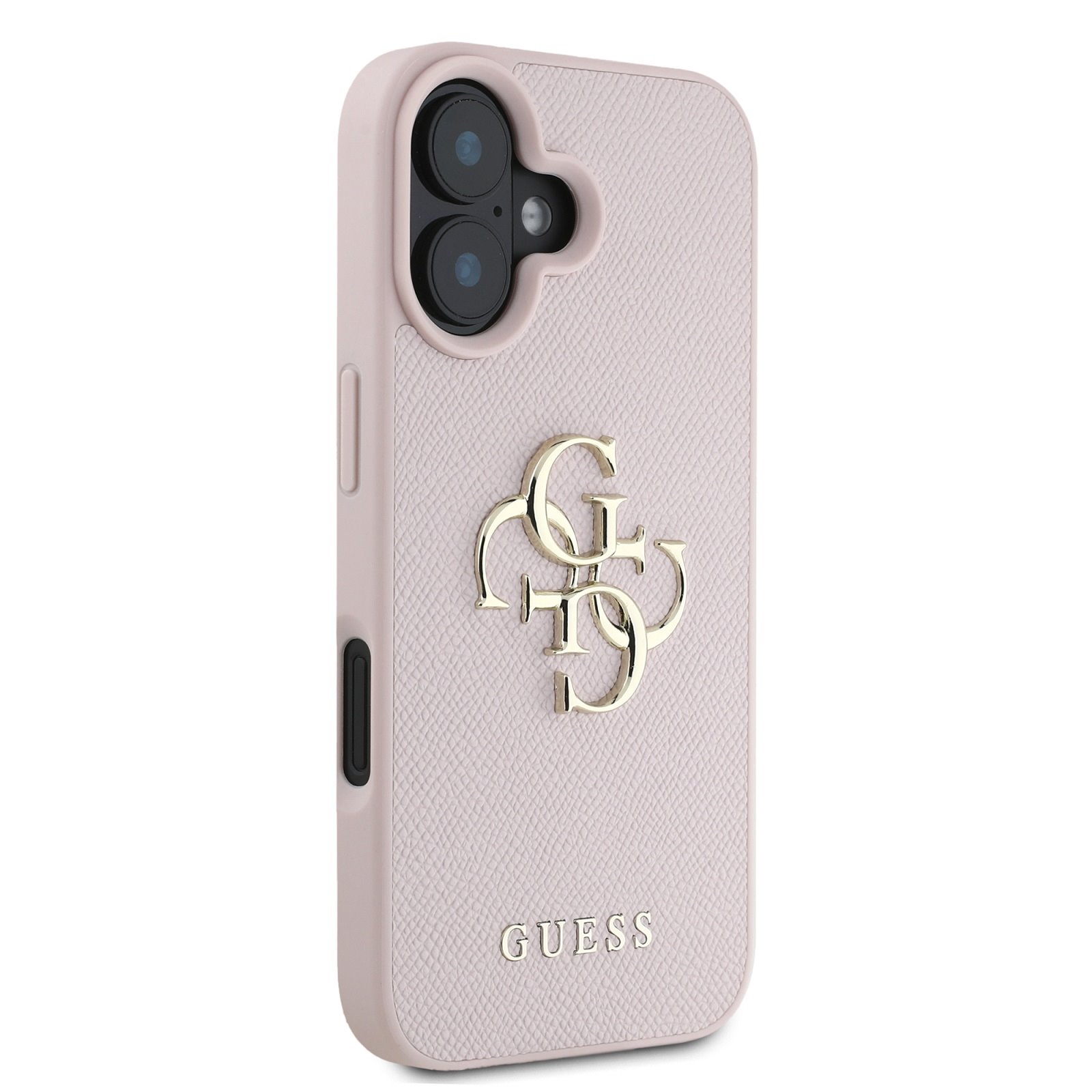 GUESS Калъф за iPhone 16, PU Grained 4G Metal Logo, розов – GUHCP16SPGT4MBP